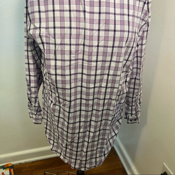 J. Ferrar Button Down Shirt White Purple Plaid - Picture 9 of 10